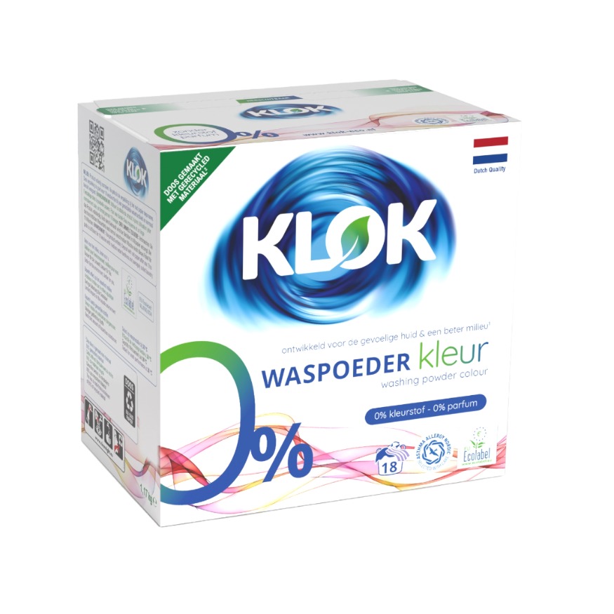 Klok wasmiddel kleur zonder geur- of kleurstoffen.